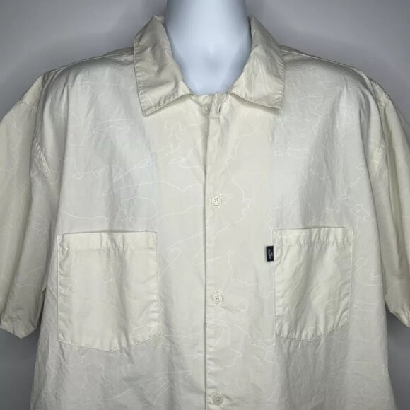 100 Thieves Ivory Cream White Abstract Printed Button Up Shirt - Picture 2 of 8